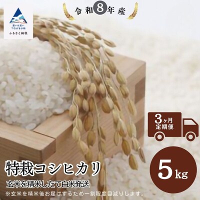 【先行予約】【定期便】令和8年産 特栽コシヒカリ 玄米 5kg×3ヶ月(毎月) 精米したて発送 精米