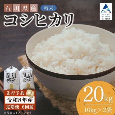 【先行予約】【6ヶ月定期便】令和8年産 石川県産コシヒカリ 精米 計20kg(10kg×2袋)×6回