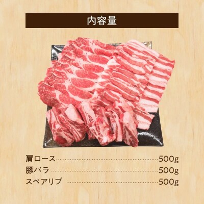 “三州あおみ豚” 焼肉セット 計1.5kg(肩ロース&豚バラ&スペアリブ)H030-011