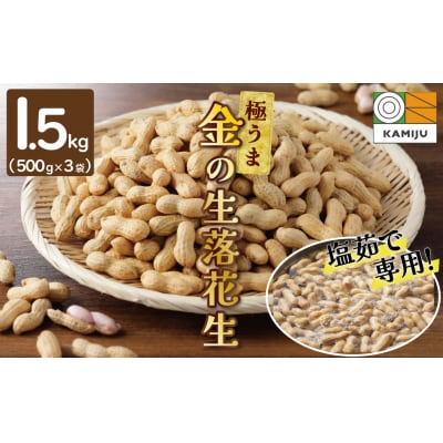 事前受付 やみつき極うま “金の生落花生” 1.5kg(500g×3袋) 塩ゆで　H105-142