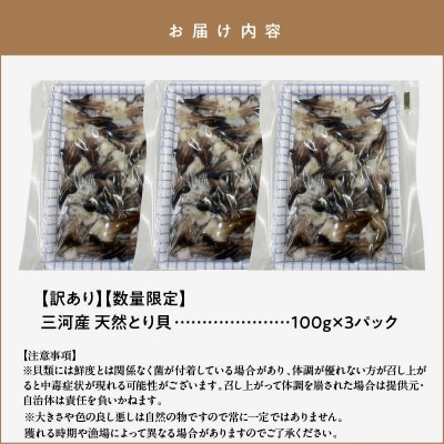 【訳あり　数量限定】三河産 天然とり貝 300g(100g×3パック)H018-051