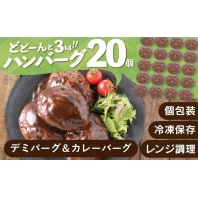 累計40万個突破記念!どーんと3kg!デミ&カレーハンバーグセット計20個【訳あり】.AC165