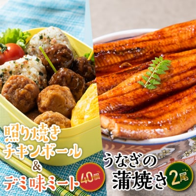 うなぎの蒲焼2尾&デミ味ミート&照り焼きチキンボール40個(2種×20個).AA318