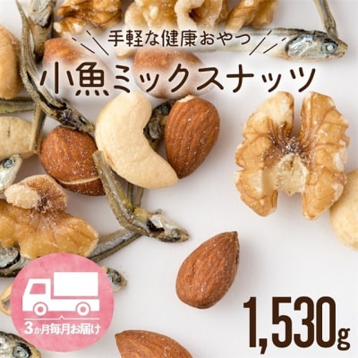 【全3回定期便】小魚入り!無塩・素焼きのミックスナッツ1,530g×3ヶ月.CH006