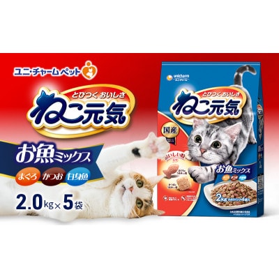ねこ元気 お魚ミックス まぐろ・かつお・白身魚入り 2.0kg×5袋[54030472]