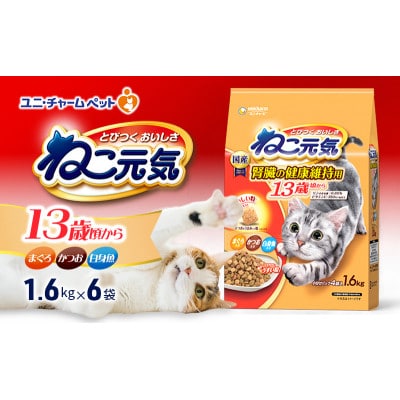 ねこ元気 13歳頃から まぐろ・かつお・白身魚入り 1.6kg×6袋[54030476]