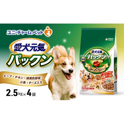 愛犬元気パックン ビーフ・チキン・緑黄色野菜・小魚・チーズ入り 2.5kg×4袋[54030485]