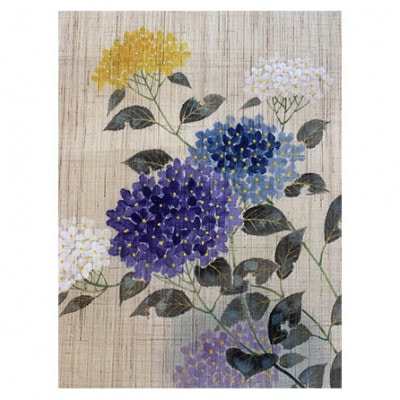 名古屋帯　麻　3種類の紫陽花柄　お仕立て上がり [54030318]
