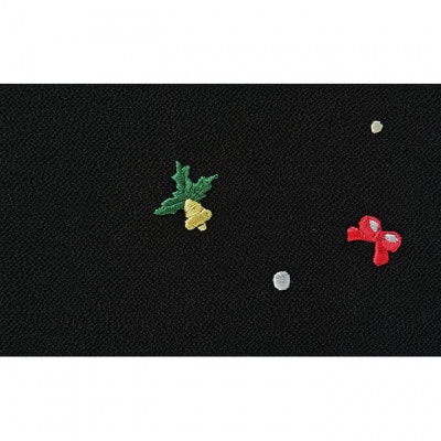 帯揚げ　黒地　ちりめん　クリスマスの刺繍 [54030235]