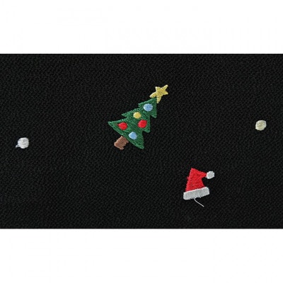 帯揚げ　黒地　ちりめん　クリスマスの刺繍 [54030235]