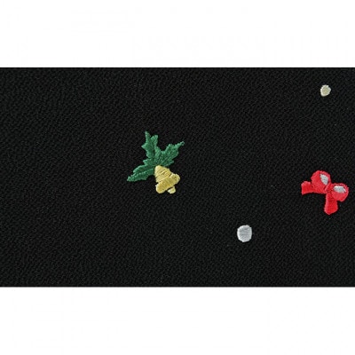 帯揚げ　黒地　ちりめん　クリスマスの刺繍 [54030235]