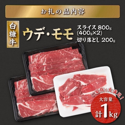 北海道産白糠牛 赤身1kgセット(スライス800g、切落し200g)