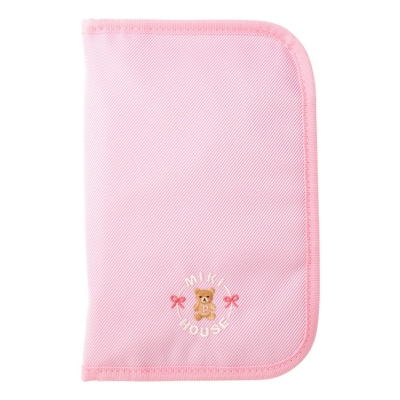 ミキハウス クマ&リボン刺繍の母子手帳ケースMサイズ(ピンク)(A282)