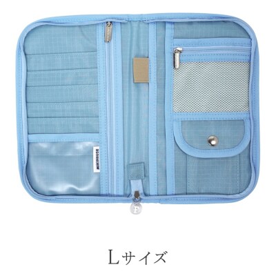ミキハウス クマ&リボン刺繍の母子手帳ケース Lサイズ(ブルー)(A283)