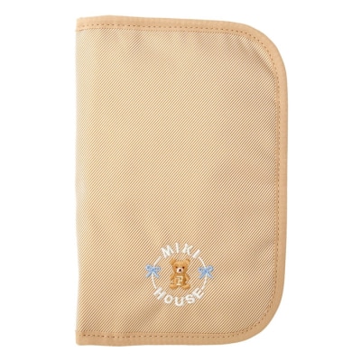 ミキハウス クマ&リボン刺繍の母子手帳ケース Lサイズ(ベージュ) (A284)