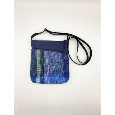 りんごの木　さをり織りポケットショルダー【青系】(A273)