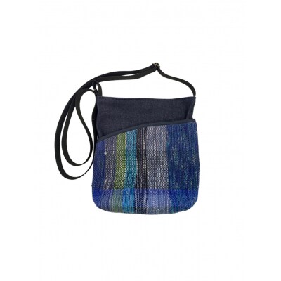 りんごの木　さをり織りポケットショルダー【青系】(A273)