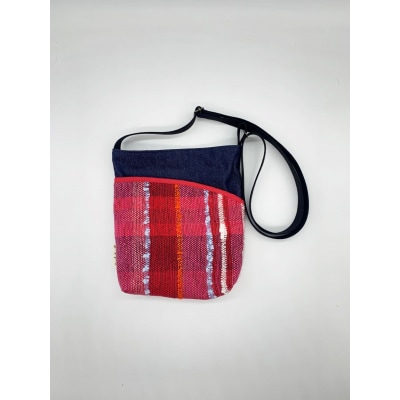 りんごの木　さをり織りポケットショルダー【赤系】(A273)