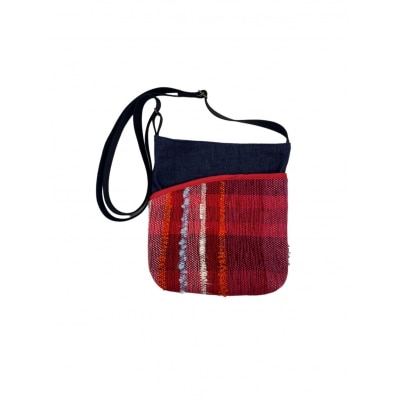 りんごの木　さをり織りポケットショルダー【赤系】(A273)