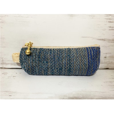 さをり織り柿バッグ・印鑑ケースセット【柿バッグ・印鑑ケースセット(青系)】(B209)