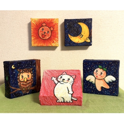 ミニ3Dキャンバス作品【おつきりん】(D170)