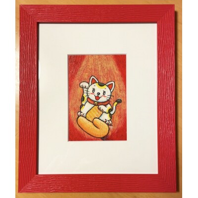 ハガキ大原画【手のり招き猫】(F131)