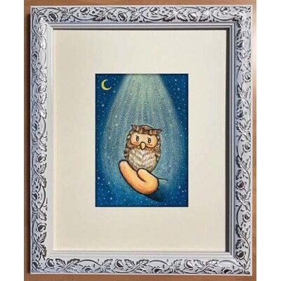 ハガキ大原画【ふくろう】(F131)