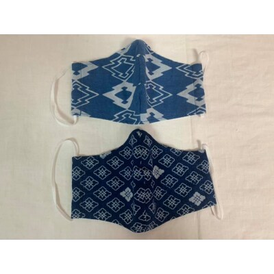 河内木綿文様藍染、抗菌ガーゼ仕様マスク【絵柄2】(A199)