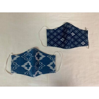 河内木綿文様藍染、抗菌ガーゼ仕様マスク【絵柄2】(A199)