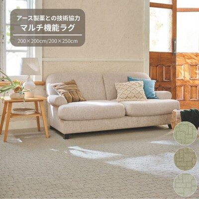 (グリーン/200×200)防虫・防ダニ・防カビ・抗菌のマルチ機能デザインラグ 2サイズ(G178)