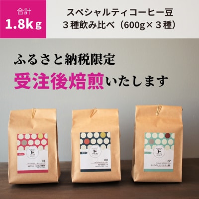(粉)【受注後焙煎1.8kg】スペシャルティコーヒー3種飲み比べ(600g×3種)(P113)