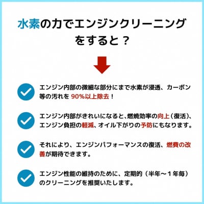 水素ガスカーボンエンジンクリーニング施工(2,000cc以下のガソリン車・3点セット)