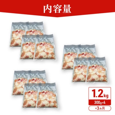 《定期便3ヵ月》羽後和牛 ミックスホルモン 1.2kg(300g×4)[No.5325-0406]