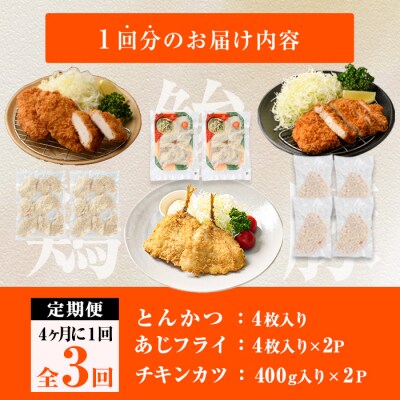 <定期便・全3回> 時短おかず・大人気フライ3種セット (4か月毎)