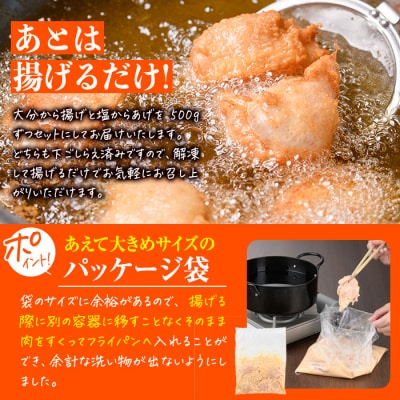 時短おかず 揚げるだけ 大分 からあげ 醤油にんにく味・塩からあげ セット (合計1kg・各500g