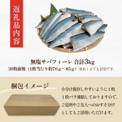 訳あり 無塩サバフィレ3.0kg (30枚前後)  冷凍 さば 鯖 不揃い お魚 焼き魚 石巻応援