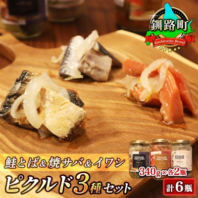 ピクルス風のお酢に漬け込んだ＜鮭とば・焼き鯖・イワシ＞の酢漬け 3種類340g×各2コ ＜計6コ＞