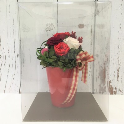 プリザーブドフラワー アレンジメント 赤色のバラ(パール付)<老舗の花屋さんの手づくり/ギフト用>