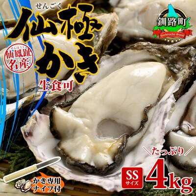 殻付き牡蠣 仙極かき SSサイズ 4kg 生食用(かきナイフ付) 冷蔵 北海道釧路町