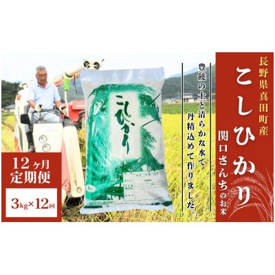 【毎月定期便】コシヒカリ 関口さんちのお米 3kg[54040930]全12回