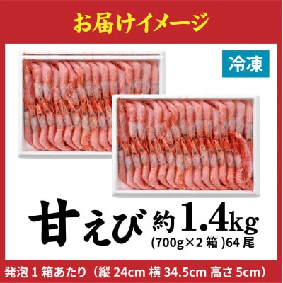 甘えび (大サイズ) 約1,400g 天然・鮮度抜群!【発泡箱】 船内冷凍 64尾