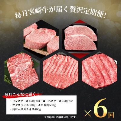 【定期便 6回】受賞歴多数!!  宮崎牛【牛肉の人気部位バラエティ定期便】