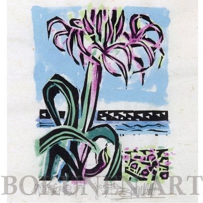 【名嘉睦稔・木版画】紅浜木綿 サイズ極小