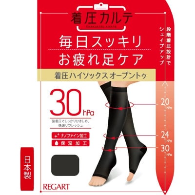 【メディックピエドシリーズ】着圧ハイソックス オープントゥ Sサイズ ブラック