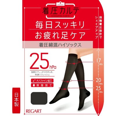 【メディックピエドシリーズ】着圧綿混ハイソックスMサイズ ブラック