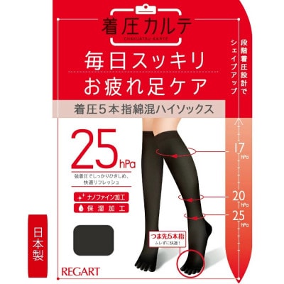 【メディックピエドシリーズ】着圧5本指綿混ハイソックス Sサイズ ブラック