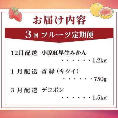 【発送月固定定期便】フルーツ定期便 Hコース (香緑キウイ デコポン 小原紅早生みかん)全3回