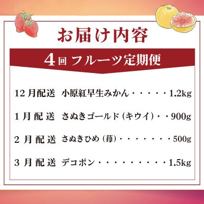 【発送月固定定期便】フルーツ定期便 Bコース(ゴールドキウイ いちご デコポン みかん)全4回