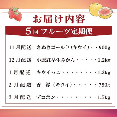 【発送月固定定期便】フルーツ定期便 Cコース  (キウイ3種 デコポン 小原紅早生みかん)全5回