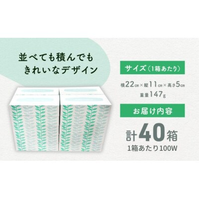 ボックスティッシュ 40箱 100Wタイプ 北欧風デザイン